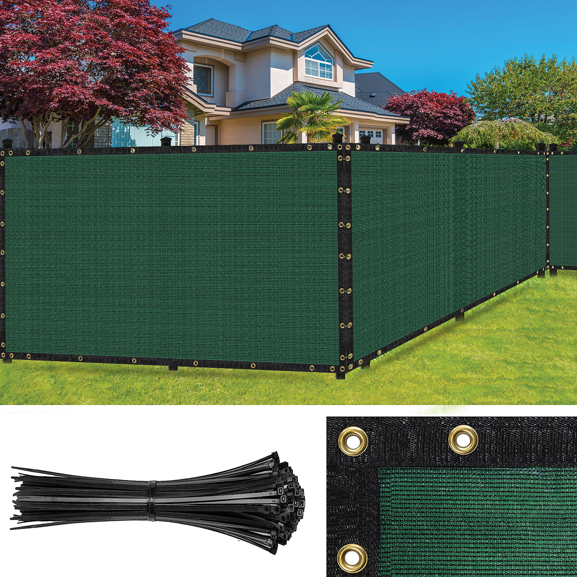 SEALTECH Ultra Heavy Duty 200 GSM Privacy Fence Screen – Non-Recycled Polyethylene Mesh Shade Net with Bindings & Rustproof Grommets - 90% + Blockage Includes Cable Zip Ties. (Green 5'X10')